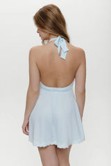 Audrey Satin Mini Dress ~ Sweet Pea Blue