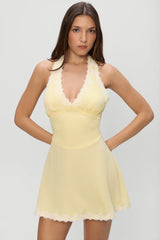 Audrey Satin Mini Dress ~ Whipped Butter Dottie