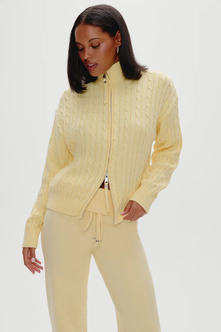 Bea Cable Knit Zip Up Sweater ~ Vanilla Sugar