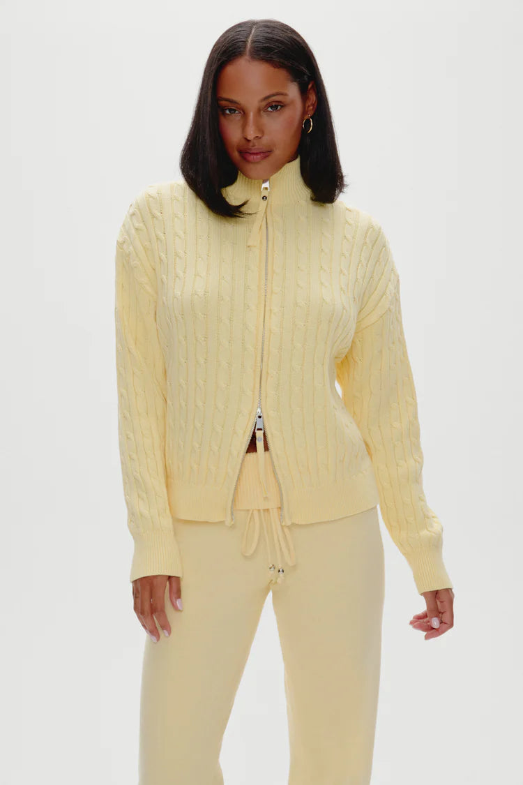 Bea Cable Knit Zip Up Sweater ~ Vanilla Sugar