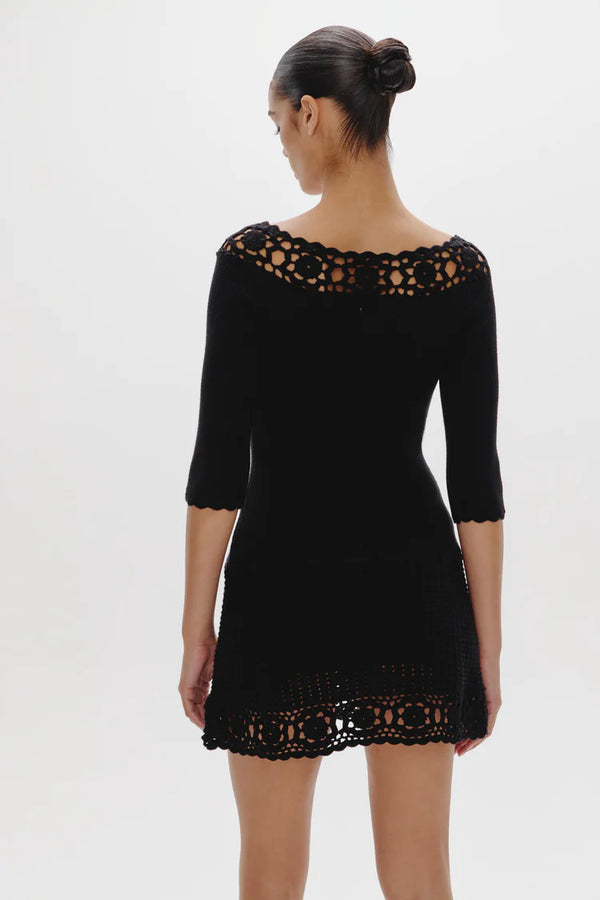 Kaia Crochet Knit Mini Dress ~ Black