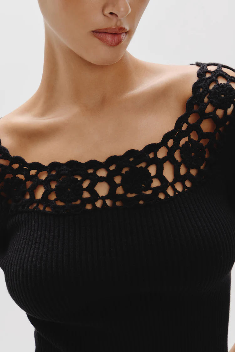 Kaia Crochet Knit Mini Dress ~ Black