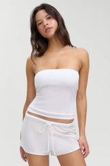 Sophie Knit Mini Shorts ~ White Hibiscus