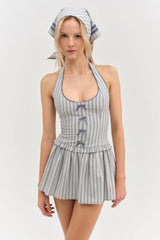 Janice Halter Mini Dress ~ Blue