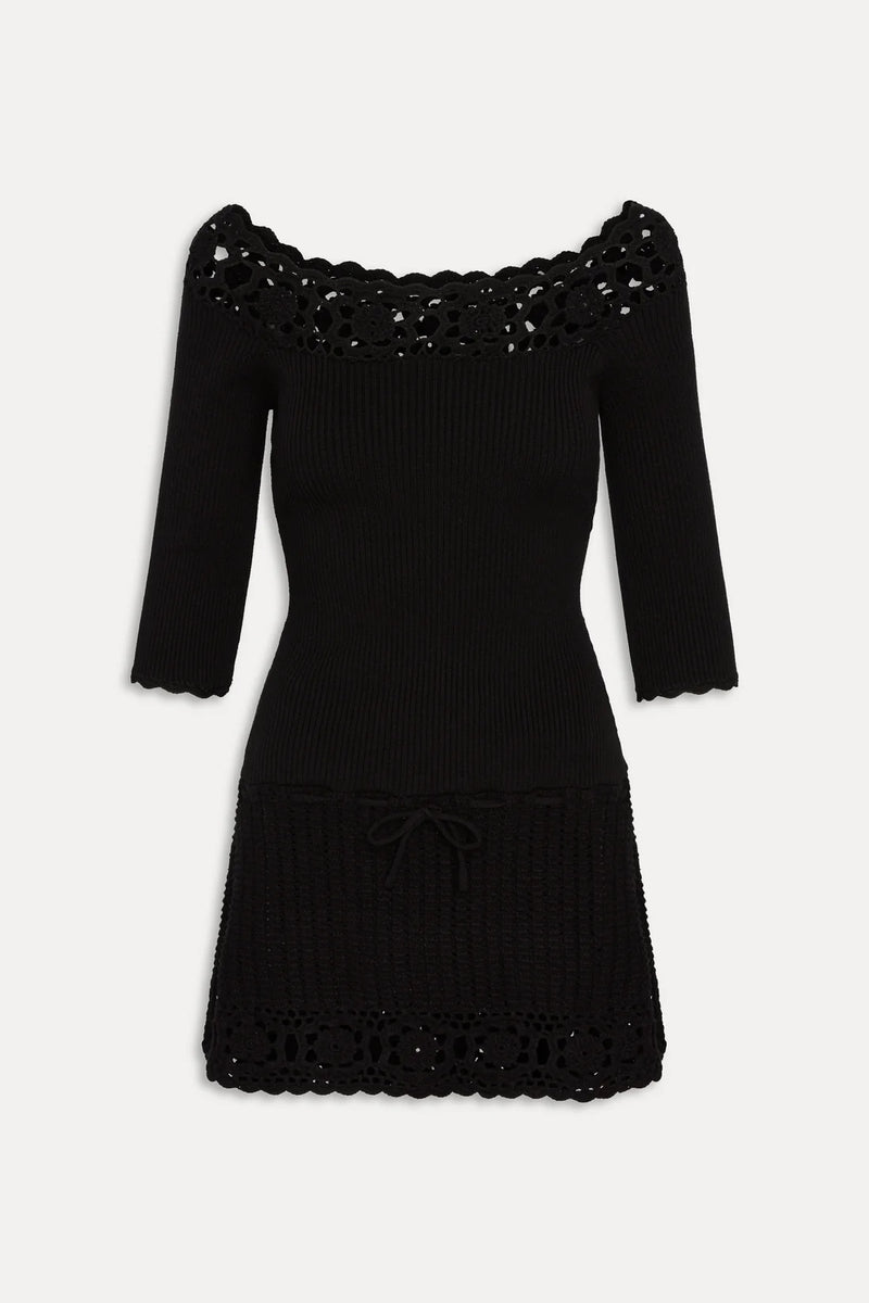 Kaia Crochet Knit Mini Dress ~ Black