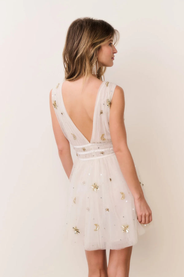 Lawton Celestial Embellished Tulle Mini Dress ~ Lunar Gold