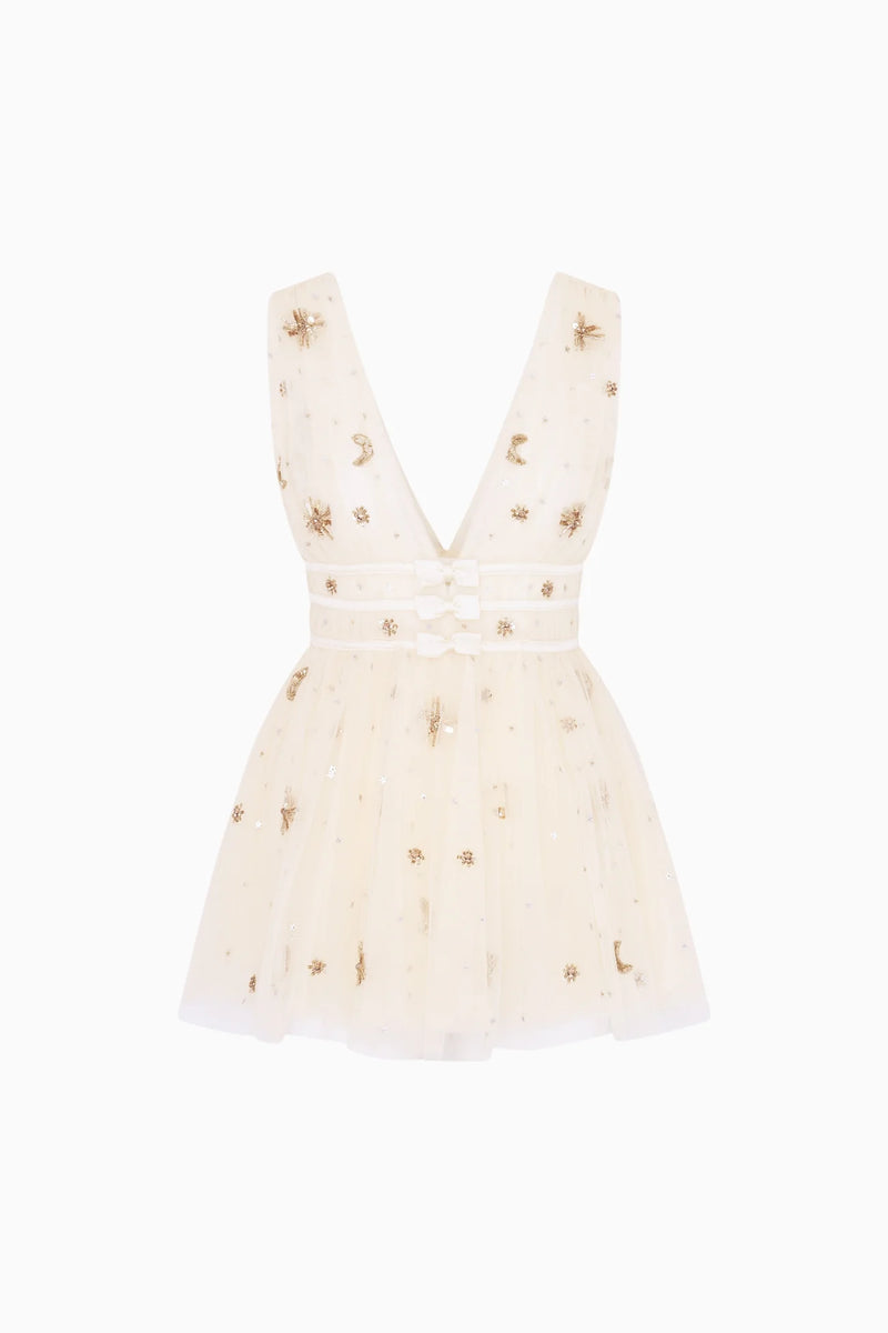 Lawton Celestial Embellished Tulle Mini Dress ~ Lunar Gold