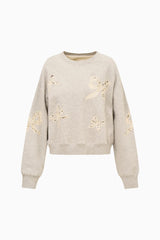 Linetta Lace Bow Pullover ~ Heather Grey