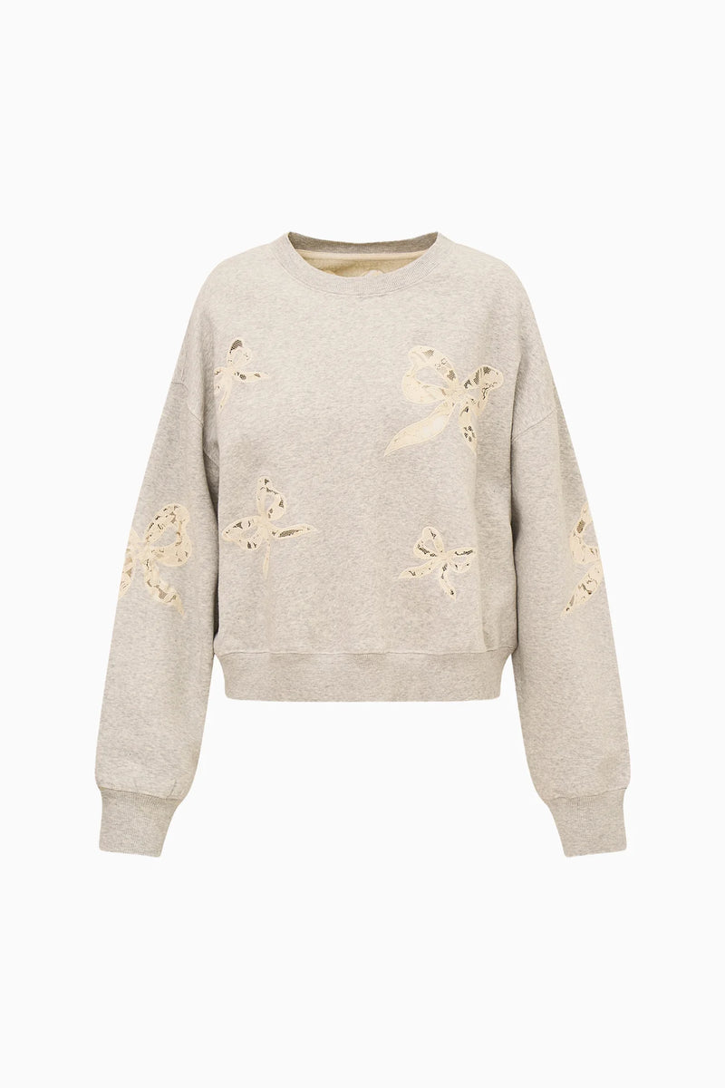 Linetta Lace Bow Pullover ~ Heather Grey