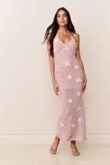 Macie Beaded Crochet Maxi Dress ~ Lavender Orchid