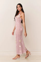 Macie Beaded Crochet Maxi Dress ~ Lavender Orchid