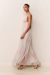 Madeleine Pastel Tie-Dye Chiffon Maxi Dress ~ Misty Iris