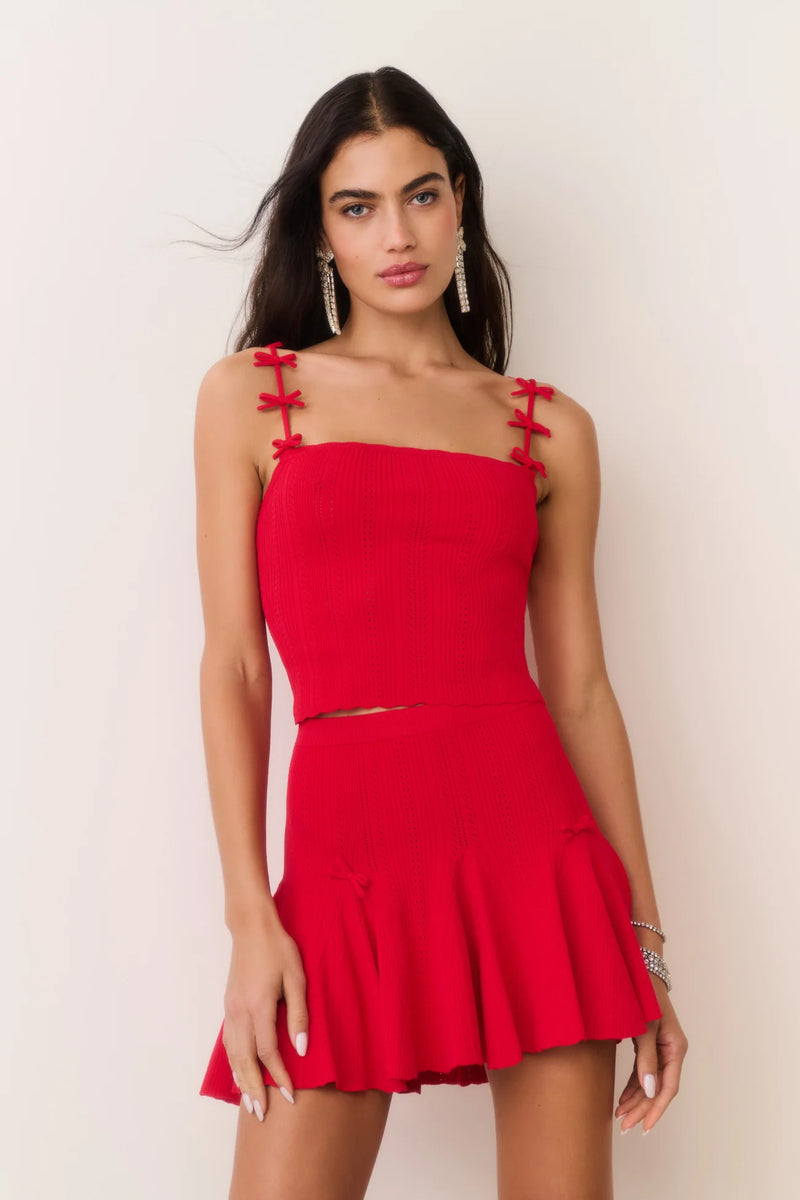 Meryl Rib Pointelle Mini Skirt ~ Candy Apple