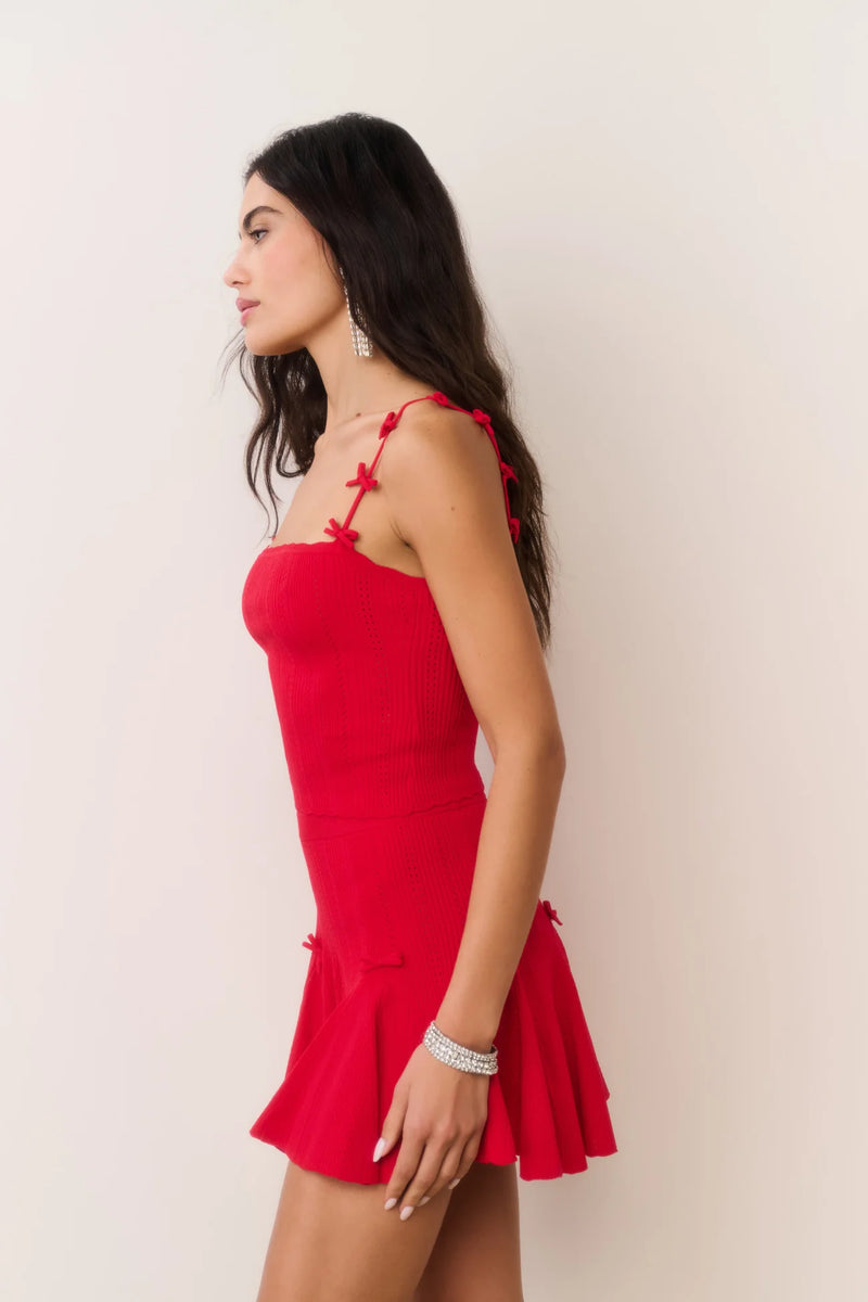 Meryl Rib Pointelle Mini Skirt ~ Candy Apple