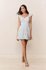 Presline Floral Wreath Print Mini Dress ~ Snowdrop Blue