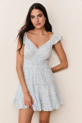 Presline Floral Wreath Print Mini Dress ~ Snowdrop Blue