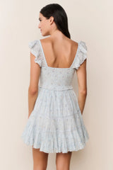 Presline Floral Wreath Print Mini Dress ~ Snowdrop Blue