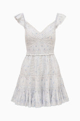 Presline Floral Wreath Print Mini Dress ~ Snowdrop Blue
