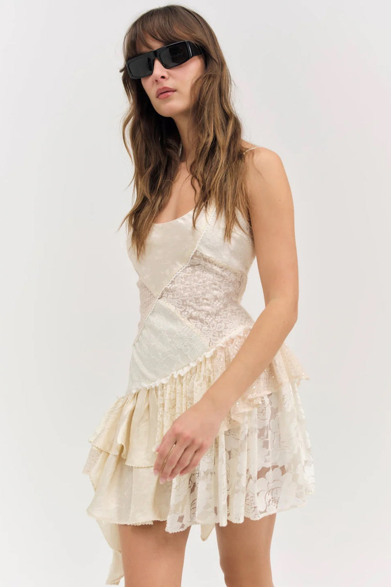 Paulina Patchwork Mini Dress ~ Cream