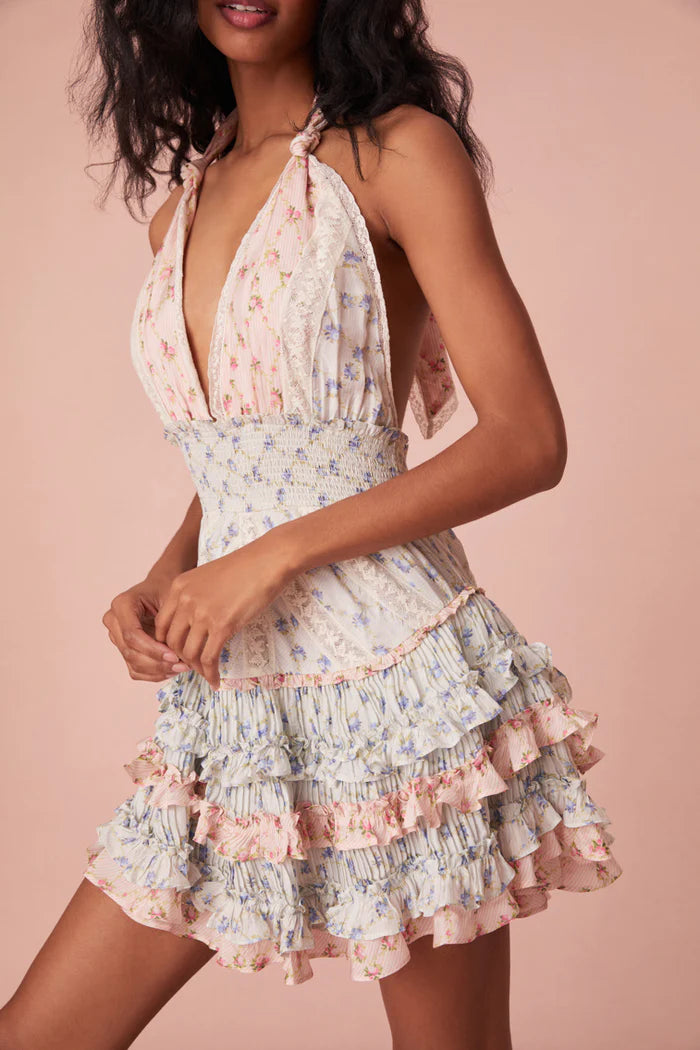 Quintelle Halter Mini Dress ~ Blooming Medley
