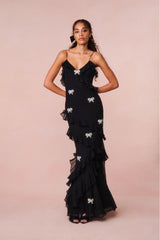 Rialto Crystal Bow-Embellished Maxi Dress ~ Black