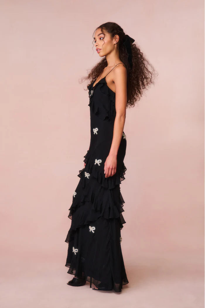 Rialto Crystal Bow-Embellished Maxi Dress ~ Black