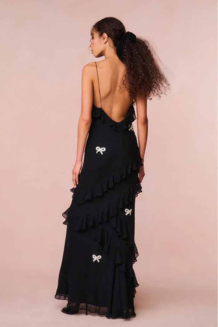 Rialto Crystal Bow-Embellished Maxi Dress ~ Black