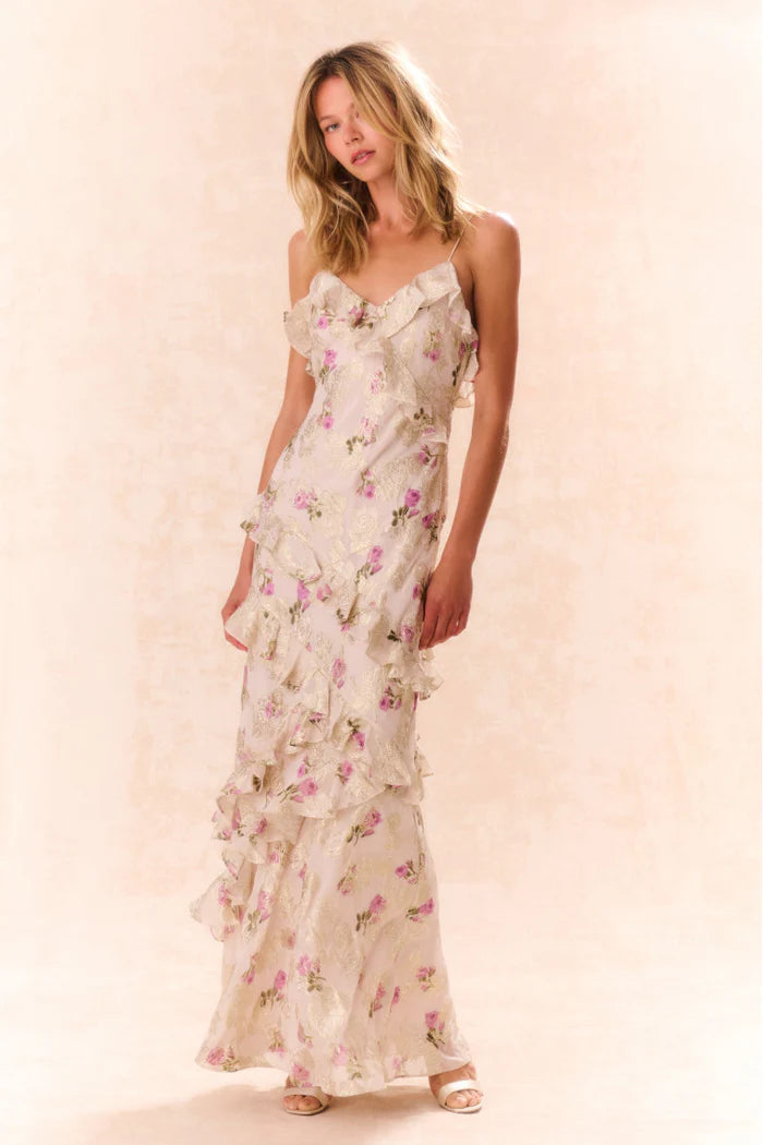 Rialto Floral Silk Maxi Dress ~ Violet Whimsy