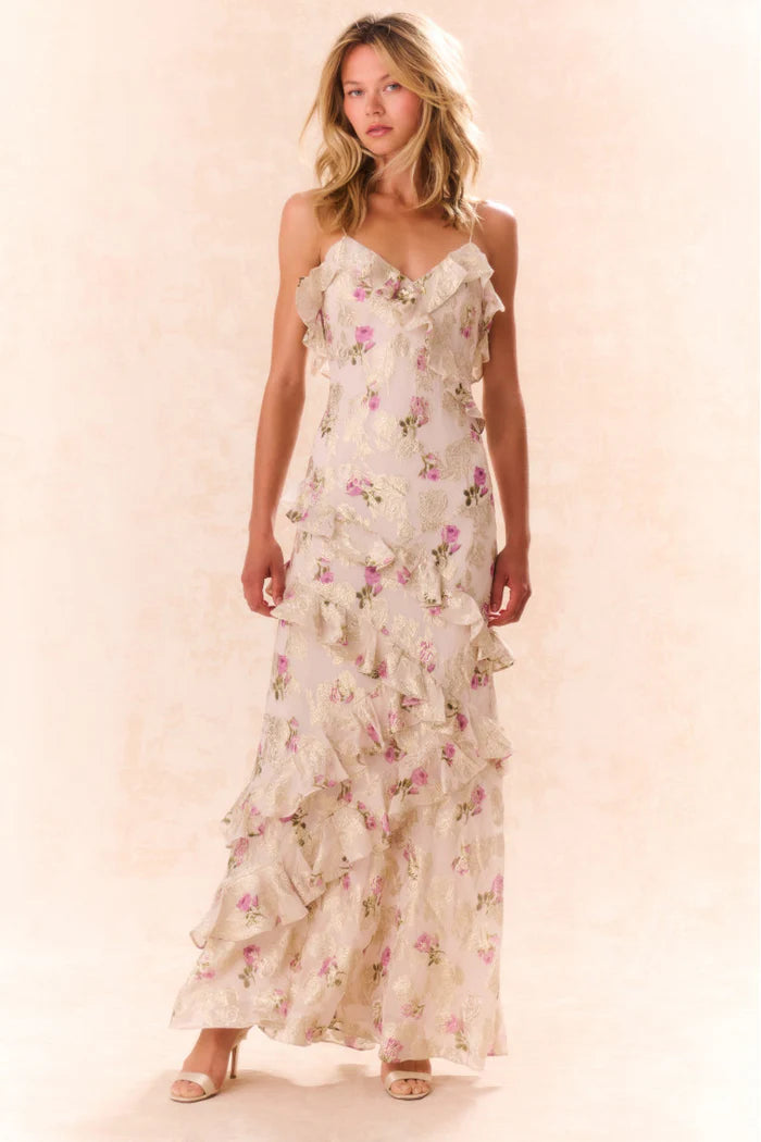 Rialto Floral Silk Maxi Dress ~ Violet Whimsy