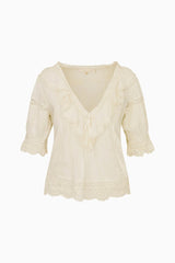Romilly Cotton Lace Ruffle Blouse ~ Off White