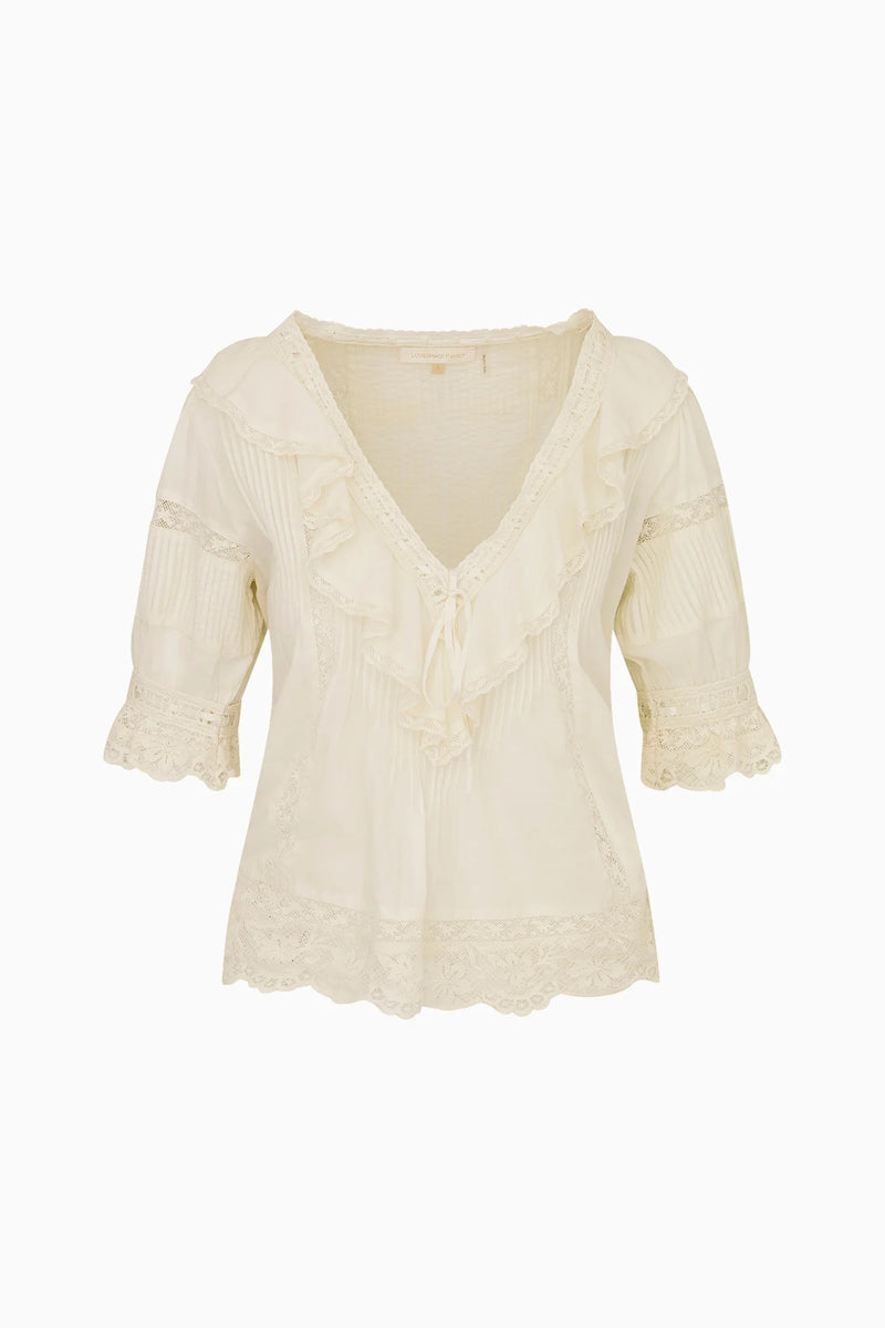 Romilly Cotton Lace Ruffle Blouse ~ Off White