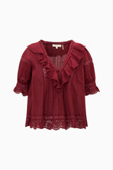 Romilly Cotton Lace Ruffle Blouse ~ Spiced Berry