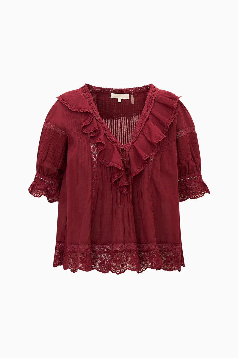 Romilly Cotton Lace Ruffle Blouse ~ Spiced Berry