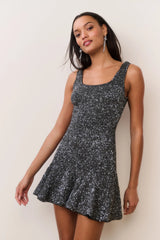 Sarajane Sequin Stretch Knit Mini Dress ~ Black
