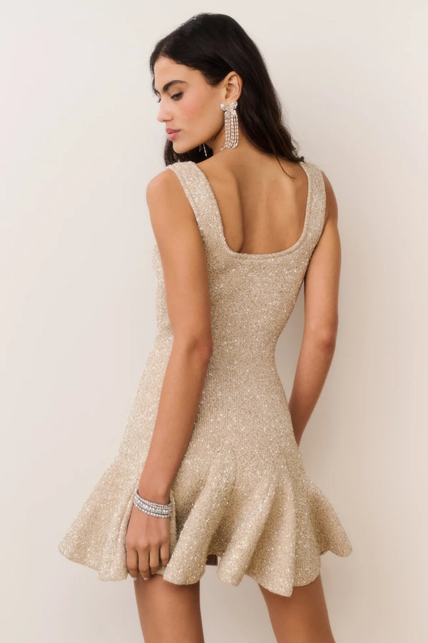 Sarajane Sequin Stretch Knit Mini Dress ~ Honey Gold