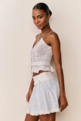 Solena Floral Cotton Mini Skirt ~Chapparal Blue