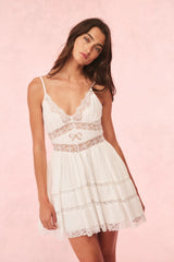 Zima Cotton Lace Bow Mini Dress ~ Optic White