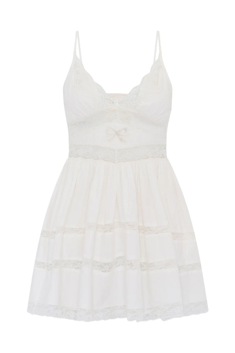 Zima Cotton Lace Bow Mini Dress ~ Optic White