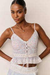 Avra Floral Cotton Peplum Cami ~ Chapparal Blue - Shake Your Bon Bon
