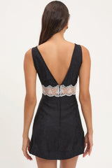 Bluebird Jacquard Mini Slip Dress ~ Black - Shake Your Bon Bon