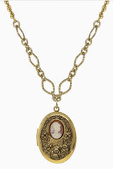 Carnelian Cameo with Flowers Oval Locket - Shake Your Bon Bon