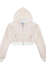 Quilted Cropped Hoodie - Red Roses