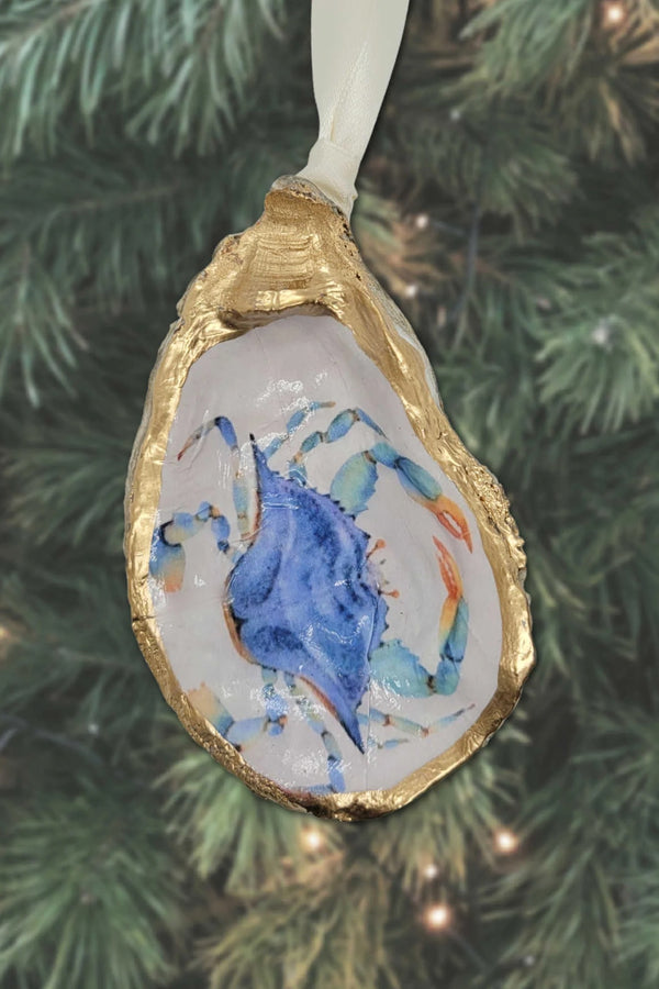 Oyster Shell Ornament ~ Blue Crab