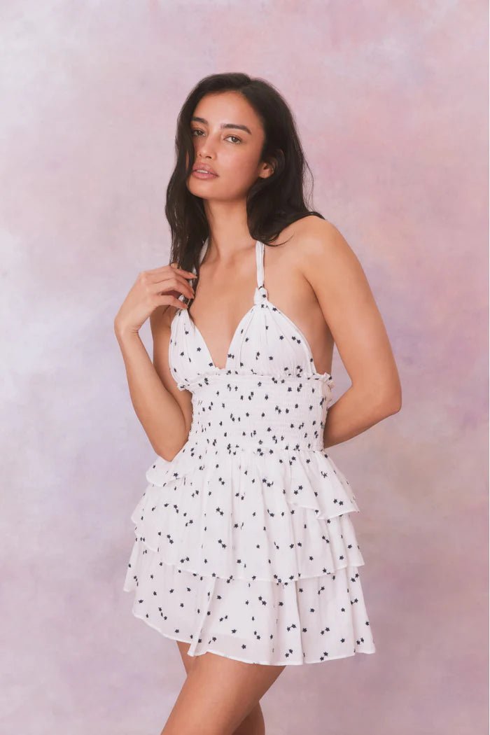 love shack fancy halter dress LoveShackFancy | Deanna Star Print Cotton Halter Mini Dress | M