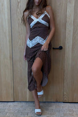 Ethereal Satin Maxi Dress ~ Chocolate Dot - Shake Your Bon Bon