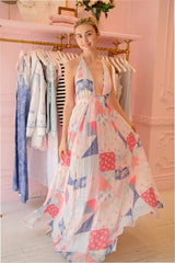 Fancy Patchwork Halter Maxi Dress ~ Blueberry Sundae - Shake Your Bon Bon
