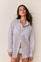 Hudley Floral Cotton Unisex Shirt ~ Denim Sky - Shake Your Bon Bon