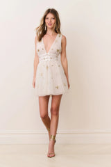 Lawton Celestial Embellished Tulle Mini Dress ~ Lunar Gold - Shake Your Bon Bon