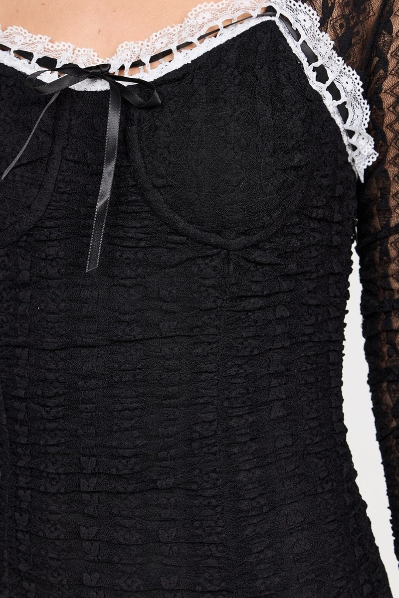 Evangelina Lace Mini Dress ~ Black