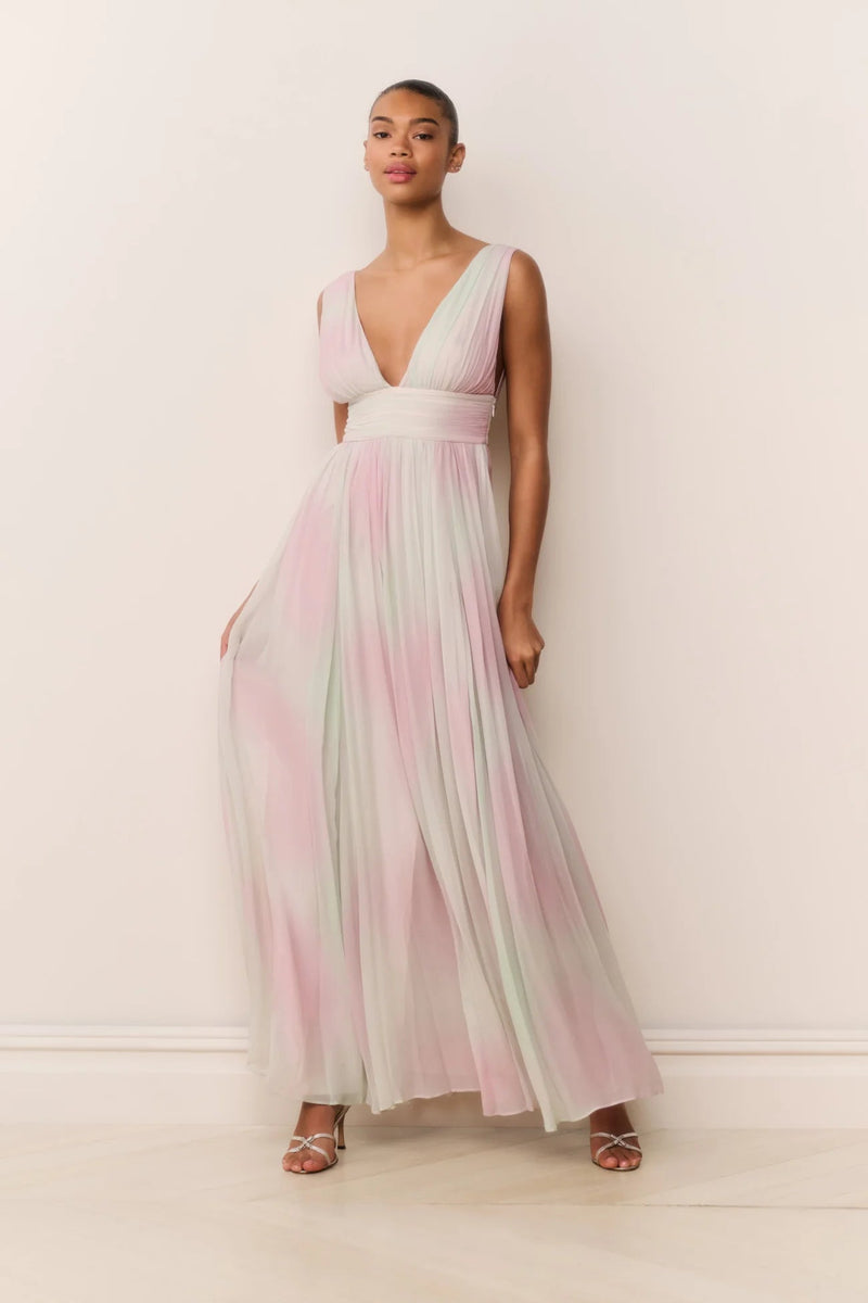 how to dye a chiffon bridesmaid dress Madeleine Pastel Tie-Dye Maxi ~ Misty Iris – Shake Your Bon Bon Colors:Beryl Green Black Off-The-Shoulder Frill-Layered Gown WEILL